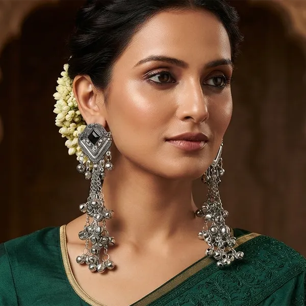 The99jewel_Trendy_Kashmiri_Silver_Plated_Ghungroo_Earrings_For_Women_Black