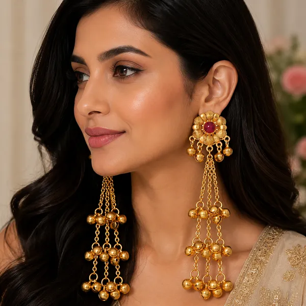 The99jewel_Trendy_Kashmiri_Gold_Plated_Ghungroo_Earrings_For_Women_Pink