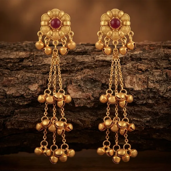 The99jewel_Trendy_Kashmiri_Gold_Plated_Ghungroo_Earrings_For_Women_Pink