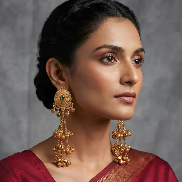 The99jewel_Trendy_Kashmiri_Gold_Plated_Ghungroo_Earrings_For_Women_Green