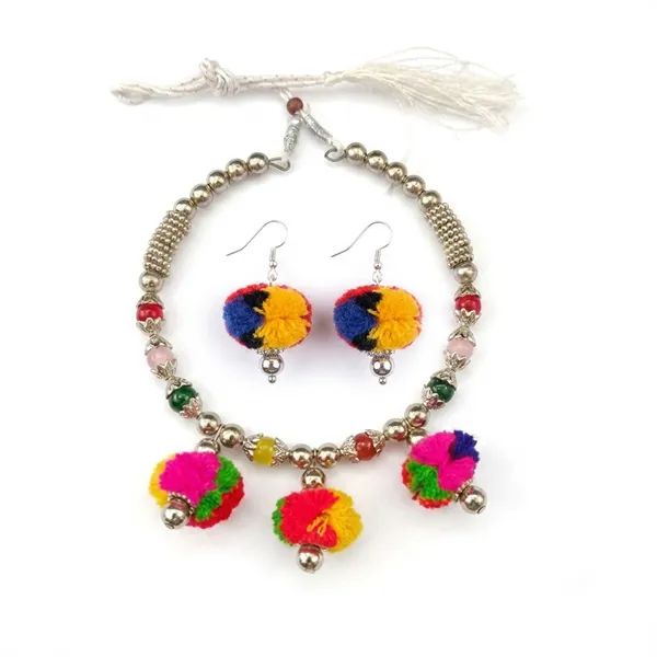 The99jewel_Traditional_Oxidised_Silver_Tone_Pom_Pom_Necklace_Set_For_Women_Multi