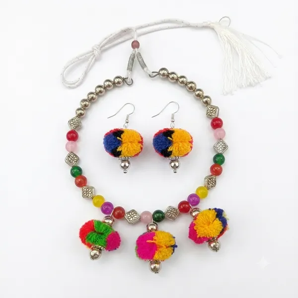 The99jewel_Traditional_Oxidised_Silver_Tone_Pom_Pom_Necklace_Set_For_Women_Multi