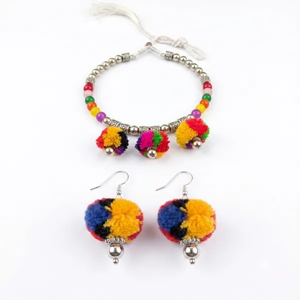 The99jewel_Traditional_Oxidised_Silver_Tone_Pom_Pom_Necklace_Set_For_Women_Multi