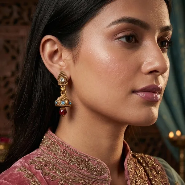 The99jewel_Traditional_Gold_Plated_Jhumki_Earrings_For_Women_Maroon