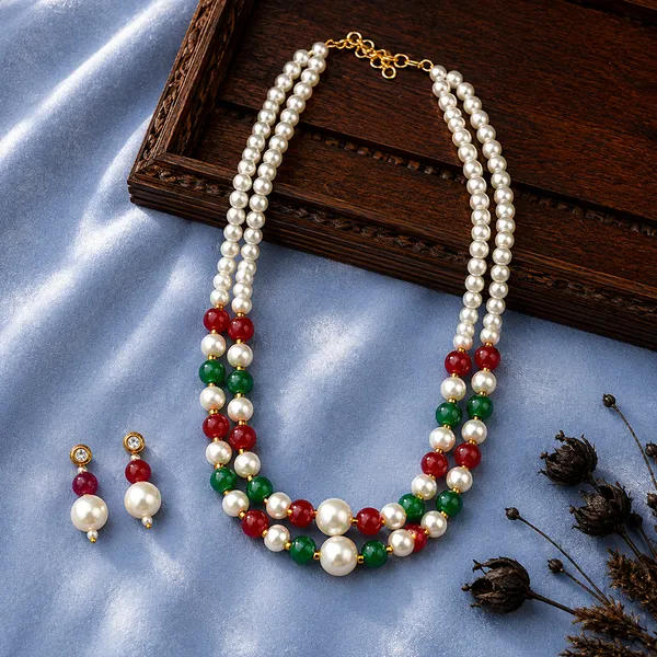 The99jewel_Stylish_Two_Layer_Pearl_Beaded_Mala_Necklace_Set_For_Women_Trendy_Ethnic_Fashion_Jewellery_Green_Red