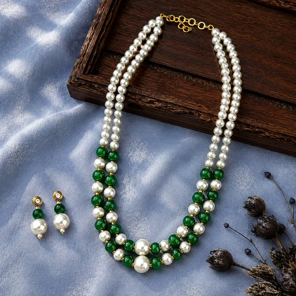 The99jewel_Stylish_Two_Layer_Pearl_Beaded_Mala_Necklace_Set_For_Women_Trendy_Ethnic_Fashion_Jewellery_Green
