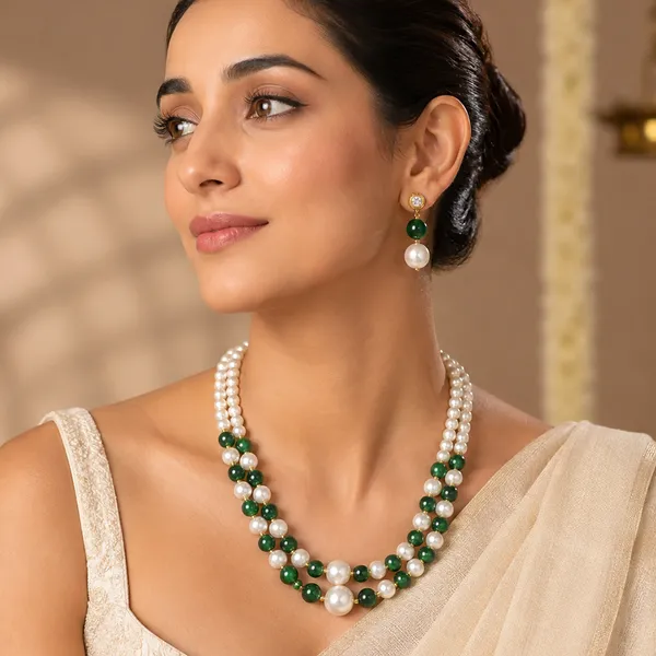 The99jewel_Stylish_Two_Layer_Pearl_Beaded_Mala_Necklace_Set_For_Women_Trendy_Ethnic_Fashion_Jewellery_Green