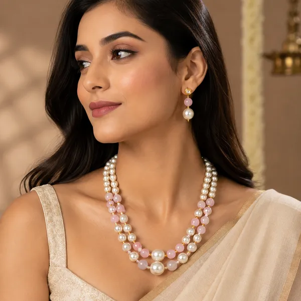 The99jewel_Stylish_Two_Layer_Pearl_Beaded_Mala_Necklace_Set_For_Women_Trendy_Ethnic_Fashion_Jewellery_Light_Pink