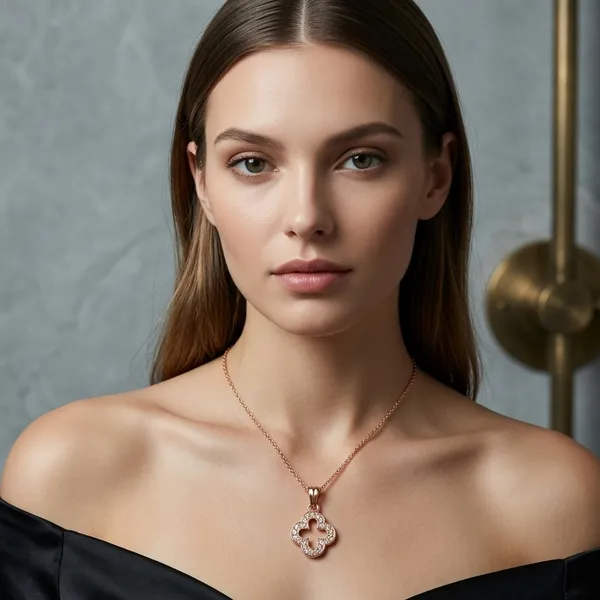 The99jewel_Clover_Shape_Austrian_Stone_Pendant_With_Chain_Rose_Gold