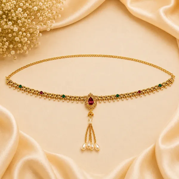 The99jewel_Elegant_Austrian_Stone_Kamarbandh_Waist_Chain_For_Women_And_Girls_Maroon_And_Green