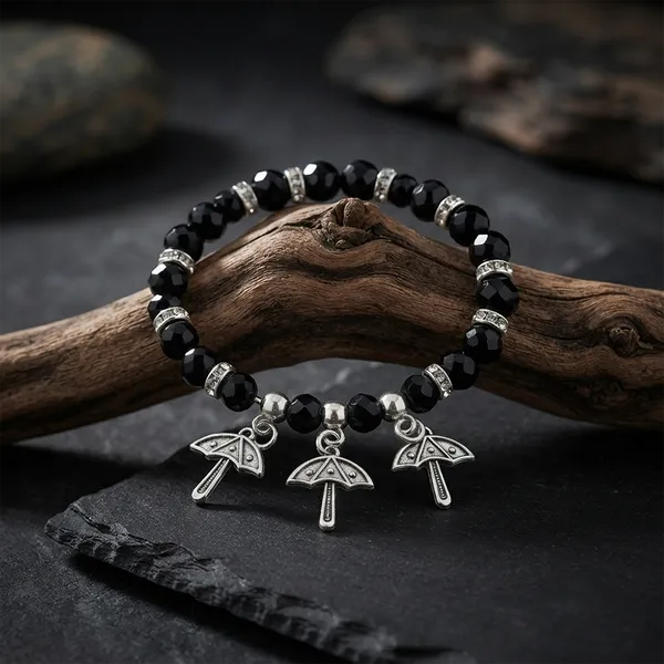 The99jewel_Stylish_Black_Beaded_Umbrella_Charm_Bracelet_For_Women_Girls_Black