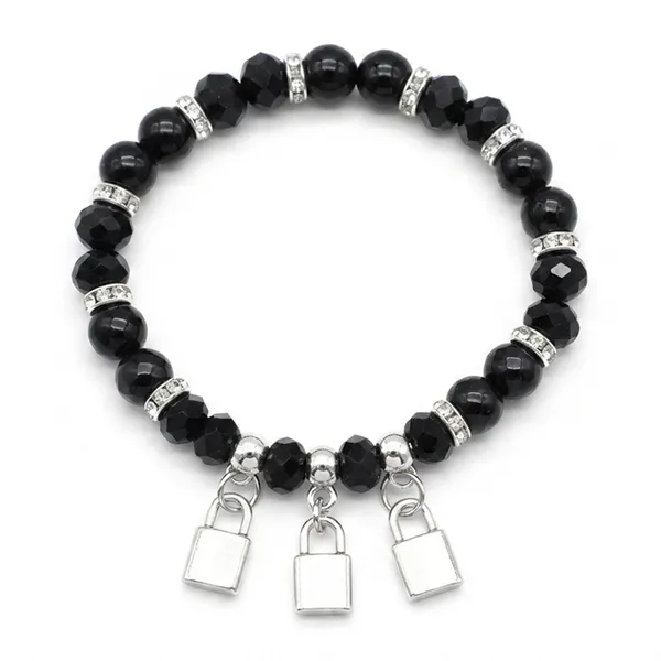 The99jewel_Stylish_Black_Beaded_Lock_Charm_Bracelet_For_Women_Girls_Black