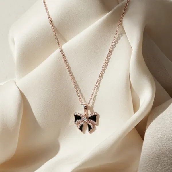 The99jewel_Rose_Gold_Plated_Bow_Shape_Austrian_Stone_Pendant_Chain_For_Women_Rose_Gold