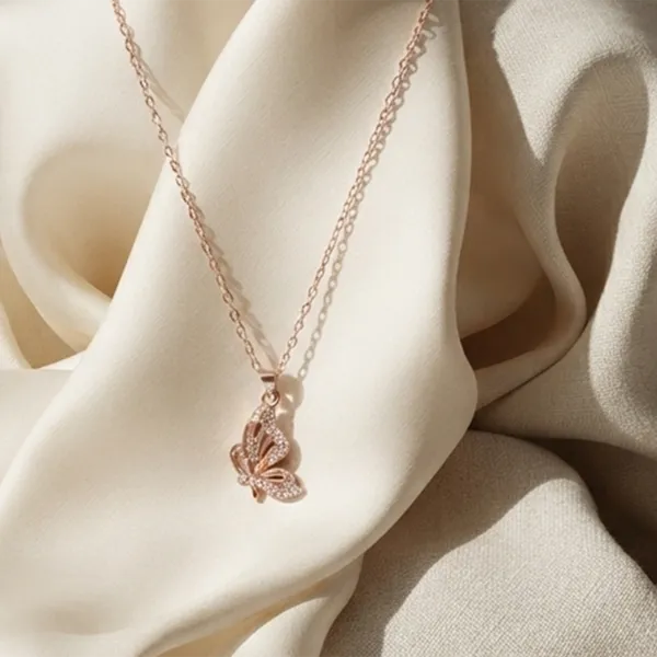 The99jewel_Rose_Gold_Plated_Butterfly_Shape_Austrian_Stone_Pendant_Chain_For_Women_Rose_Gold