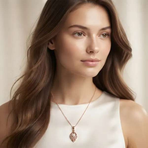 The99jewel_Rose_Gold_Plated_Pearl_Austrian_Stone_Pendant_Chain_For_Women_Rose_Gold