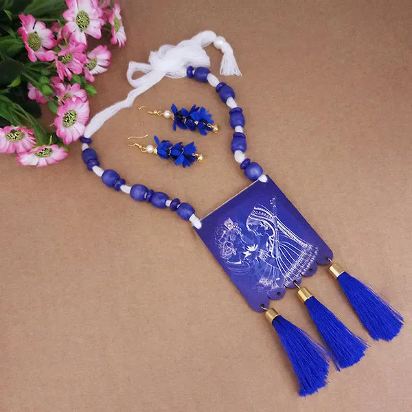 The99jewel_Lord_Radha_Krishna_Digital_Printed_Wooden_Necklace_Set_Blue