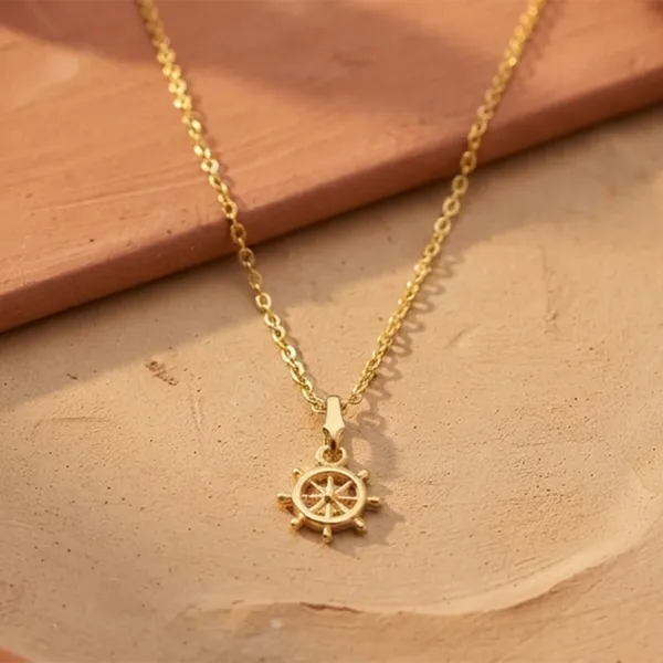 The99jewel_Modern_Gold_Plated_Ship_Wheel_Shape_Chain_Pendant_For_Women_Gold