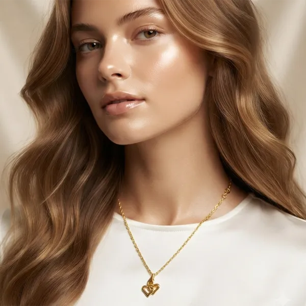 The99jewel_Modern_Gold_Plated_Double_Heart_Shape_Chain_Pendant_For_Women_Gold