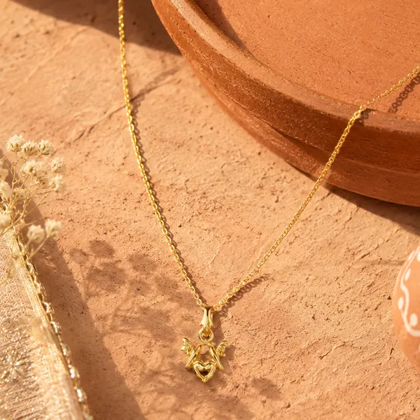 The99jewel_Modern_Gold_Plated_Heart_With_Birds_Shape_Chain_Pendant_For_Women_Gold