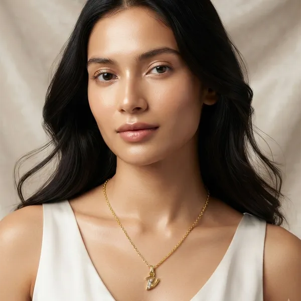 The99jewel_Beautiful_Initial_V_Pendant_Chain_For_Women_Trendy_Gold_Plated_Fashion_Jewellery_Gold