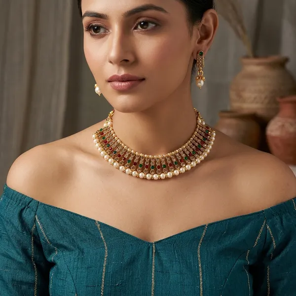 The99jewel_Designer_Austrian_Stone_Pearl_Choker_Necklace_Set_For_Women_Traditional_Party_Jewellery_Green_Red