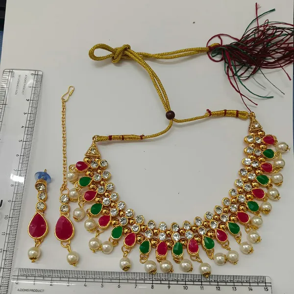 The99jewel_Gorgeous_Austrian_Stone_Pearl_Choker_Necklace_Set_For_Women_Bridal_Festive_Jewellery_Green_Pink
