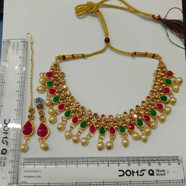 The99jewel_Gorgeous_Austrian_Stone_Pearl_Choker_Necklace_Set_For_Women_Bridal_Festive_Jewellery_Green_Pink