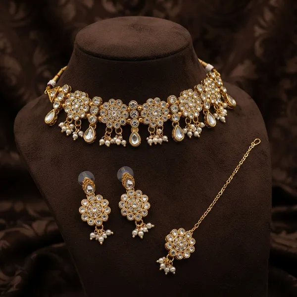 The99jewel_Beautiful_Austrian_Stone_Pearl_Choker_Necklace_Set_For_Women_Wedding_Party_Wear_White