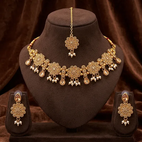 The99jewel_Beautiful_Austrian_Stone_Pearl_Choker_Necklace_Set_For_Women_Wedding_Party_Wear_Lct