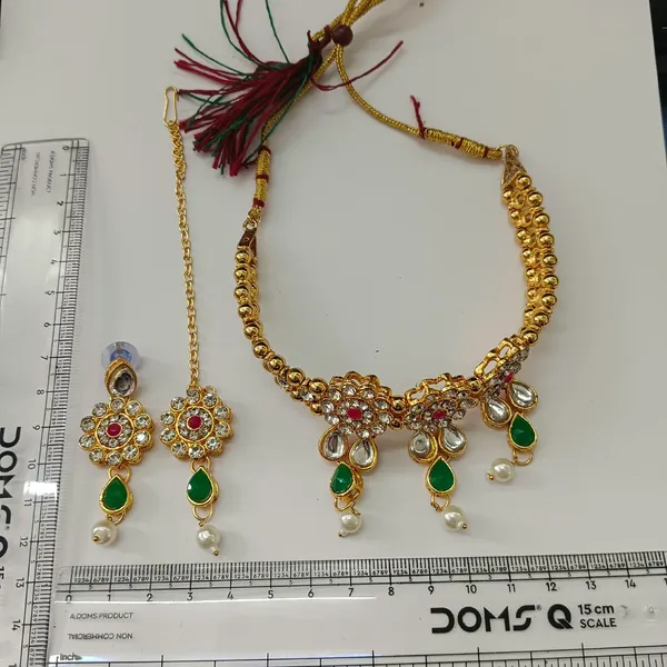 The99jewel_Elegant_Austrian_Crystal_Stone_Pearl_Choker_Necklace_Set_For_Women_Festive_Jewellery_Green_Pink