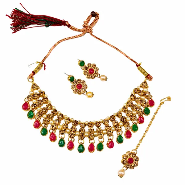 The99jewel_Stylish_Austrian_Crystal_Stone_Pearl_Choker_Necklace_Set_For_Women_Fashion_Jewellery_Green_Pink