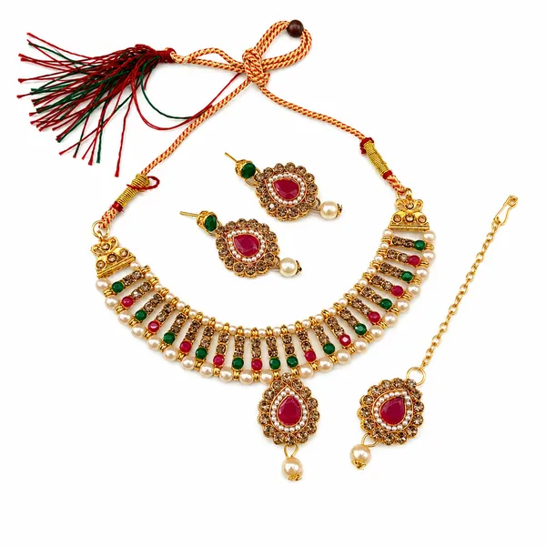 The99jewel_Modern_Austrian_Crystal_Stone_Pearl_Choker_Necklace_Set_For_Women_Fashion_Jewellery_Green_Pink