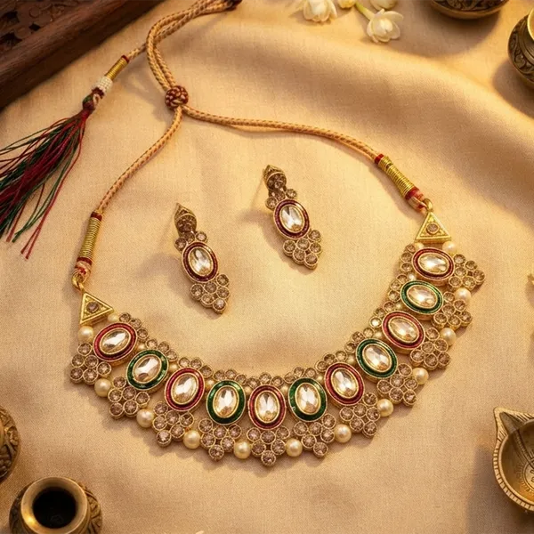 The99jewel_Modern_Austrian_Crystal_Stone_Pearl_Choker_Necklace_Set_For_Women_Fashion_Jewellery_Green_Red