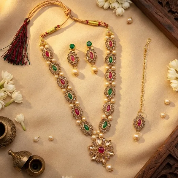 The99jewel_Stylish_Austrian_Crystal_Stone_Necklace_Set_For_Women_Fashion_Jewellery_Green_Pink