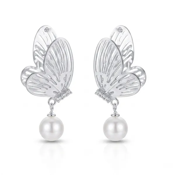 The99jewel_Beautiful_Butterfly_Shape_Pearl_Drop_Earrings_For_Women_Classic_Ethnic_Party_Wear_Silver