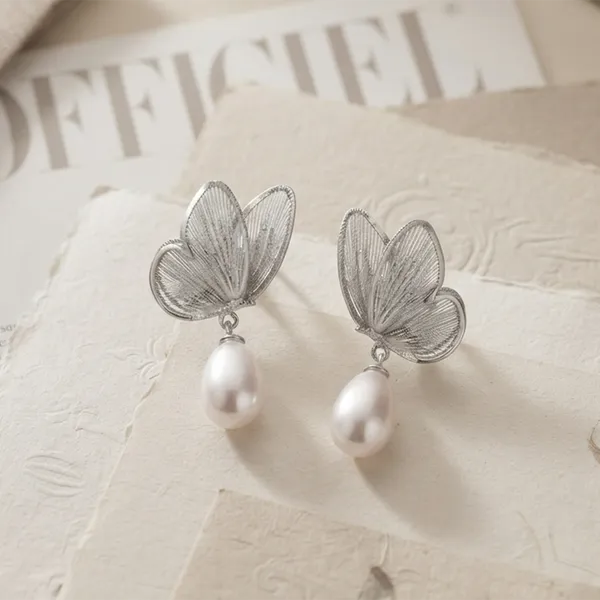 The99jewel_Beautiful_Butterfly_Shape_Pearl_Drop_Earrings_For_Women_Classic_Ethnic_Party_Wear_Silver