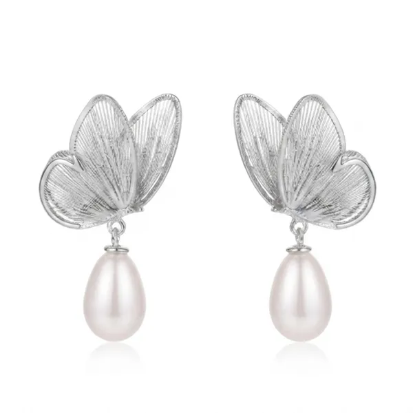 The99jewel_Beautiful_Butterfly_Shape_Pearl_Drop_Earrings_For_Women_Classic_Ethnic_Party_Wear_Silver