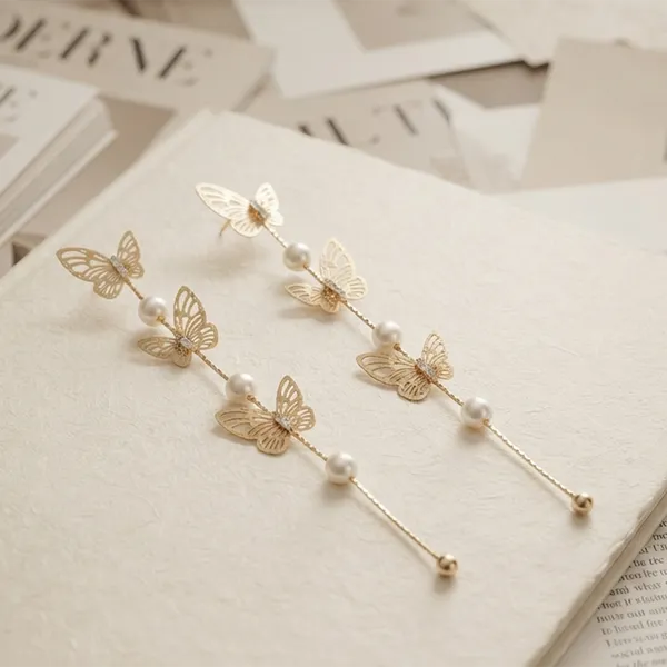 The99jewel_Trendy_Long_Tassel_Earrings_With_Butterfly_Drop_For_Women_Gold