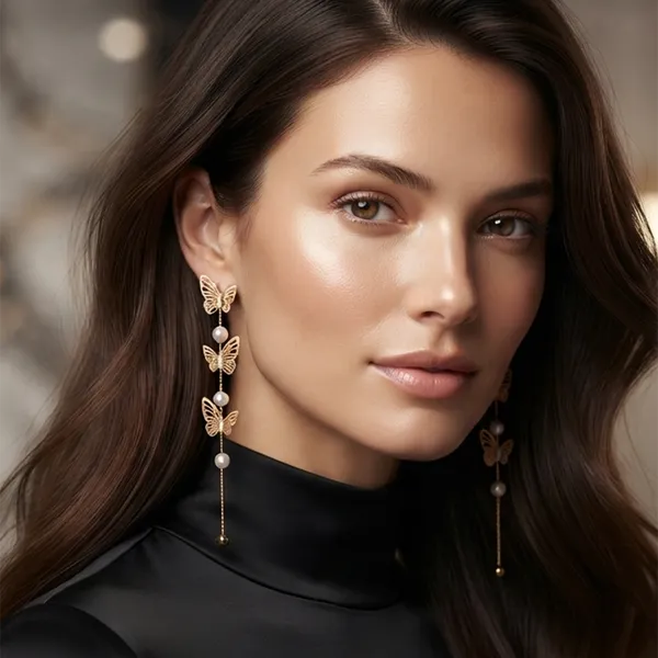 The99jewel_Trendy_Long_Tassel_Earrings_With_Butterfly_Drop_For_Women_Gold