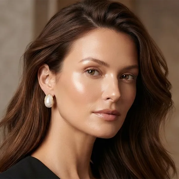 The99jewel_Premium_White_Marble_Rasin_Teardrop_Stud_Earrings_For_Women_Gold