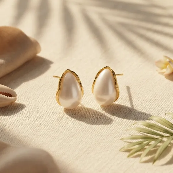 The99jewel_Premium_White_Marble_Rasin_Teardrop_Stud_Earrings_For_Women_Gold