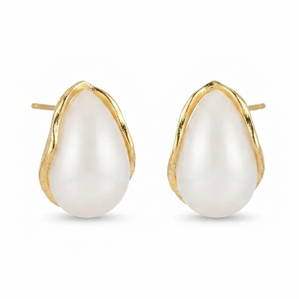 The99jewel_Premium_White_Marble_Rasin_Teardrop_Stud_Earrings_For_Women_Gold
