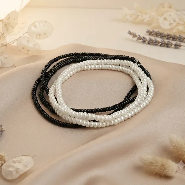 The99jewel_Trendy_Black_And_White_Strand_Seed_Bead_Bracelet_Combo_Set_Of_6_For_Women_Multi
