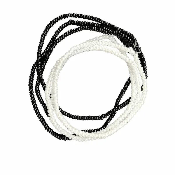 The99jewel_Trendy_Black_And_White_Strand_Seed_Bead_Bracelet_Combo_Set_Of_6_For_Women_Multi