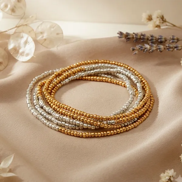 The99jewel_Trendy_Gold_And_Silver_Strand_Seed_Bead_Bracelet_Combo_Set_Of_6_For_Women_Multi