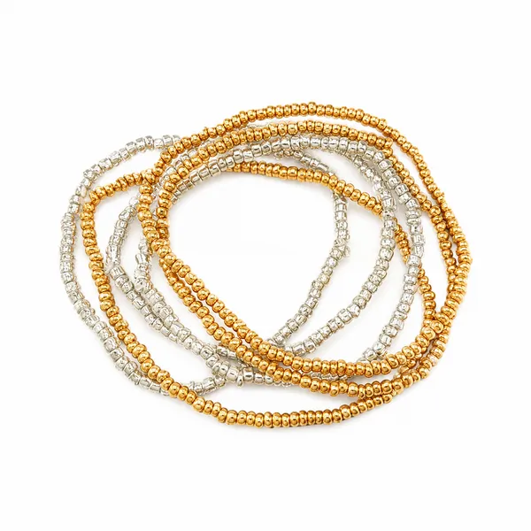The99jewel_Trendy_Gold_And_Silver_Strand_Seed_Bead_Bracelet_Combo_Set_Of_6_For_Women_Multi