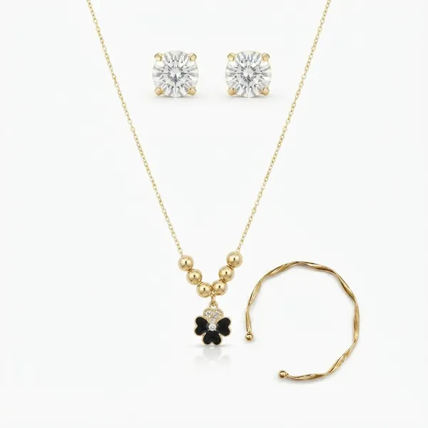 The99jewel_Pearl_Necklace_Set_With_Floral_Shape_Pendant_And_Gold_Plated_Bracelet_Combo_For_Women_Black