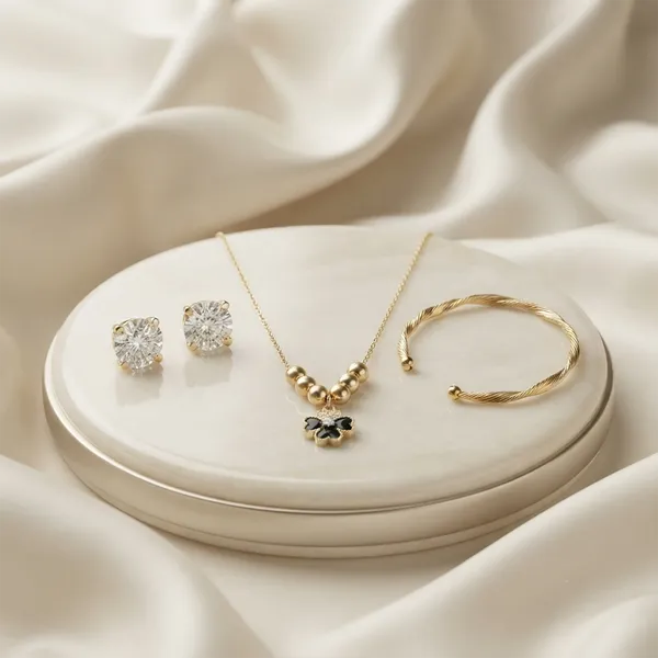 The99jewel_Pearl_Necklace_Set_With_Floral_Shape_Pendant_And_Gold_Plated_Bracelet_Combo_For_Women_Black