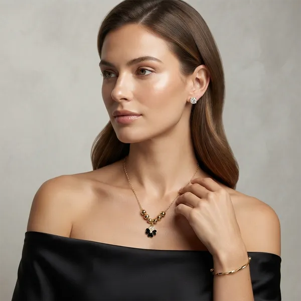 The99jewel_Pearl_Necklace_Set_With_Floral_Shape_Pendant_And_Gold_Plated_Bracelet_Combo_For_Women_Black