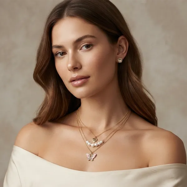 The99jewel_Double_Layer_Crystal_Necklace_Set_With_Butterfly_And_Heart_Shape_Pendant_For_Women_Pink